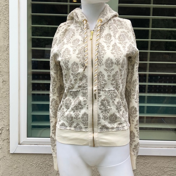 Vintage Juicy Couture Beige/Gray ZIP Up Hoodie SzSm - Picture 2 of 9